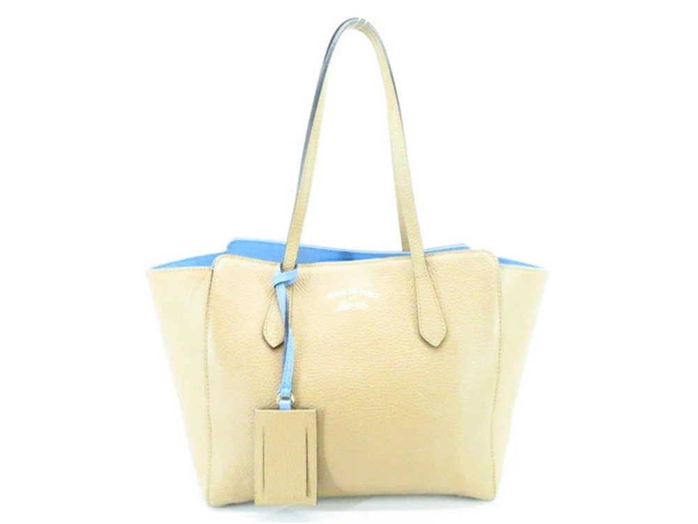 Gucci Tote Bag Embossed Calfskin Beige Cream Blue